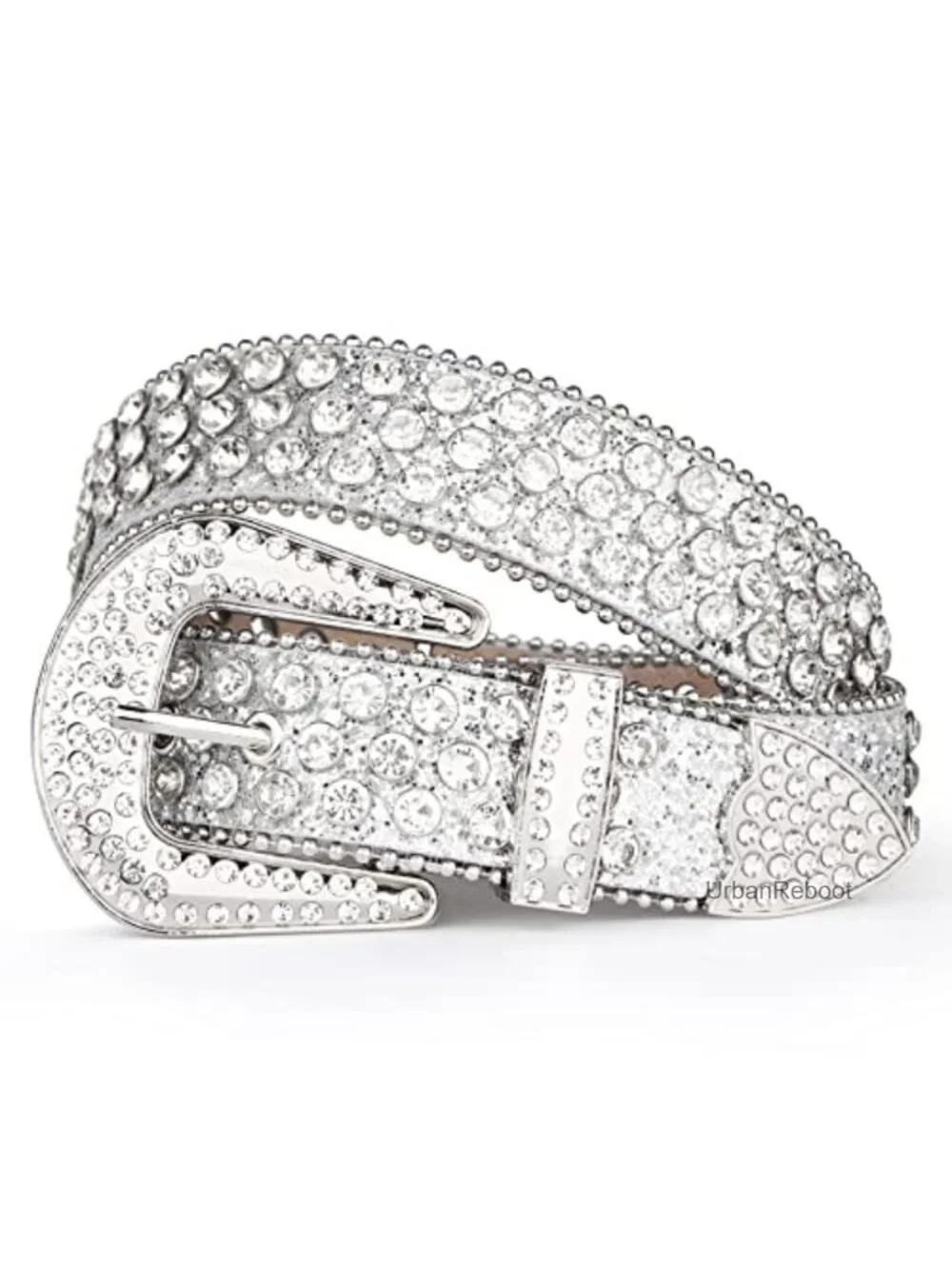 Rhinestone Western Belt with Studded Bling Buckle for Women Men